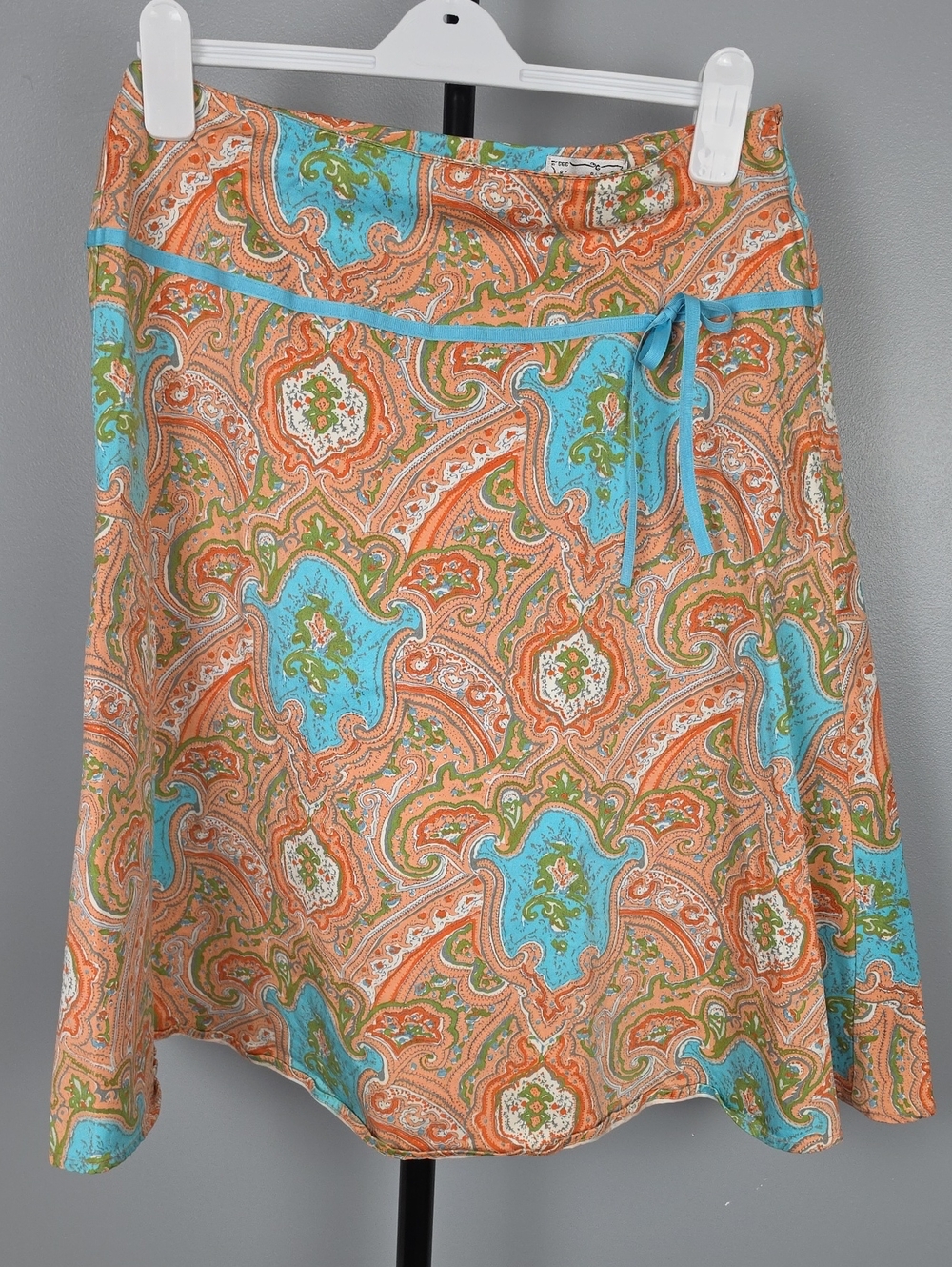 Live A Little Paisley A-Line Skirt Orange Blue Boho Size 10